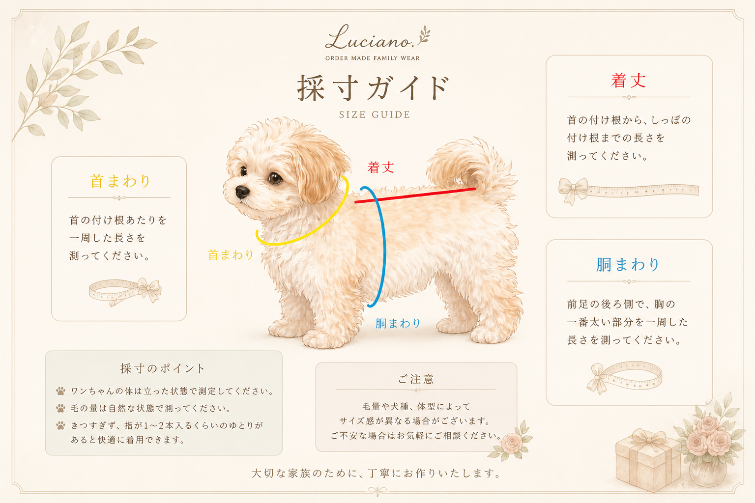 採寸ガイド｜首まわり・胴まわり・着丈の測り方